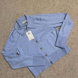 NWT free assembly blue button up sweater